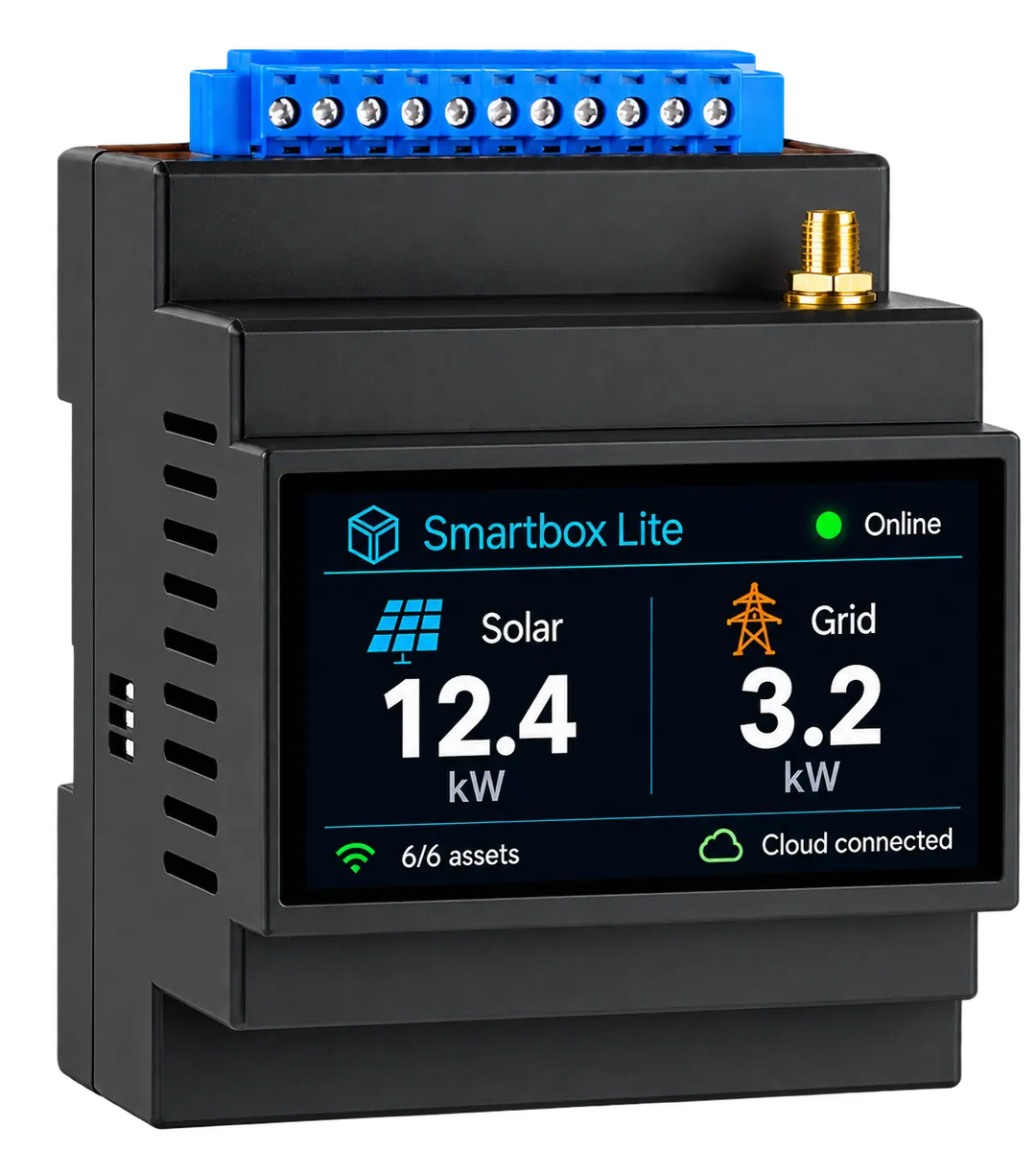 Smartbox Lite: DIN-rail energiemanagementsysteem met display voor zon- en netvermogen